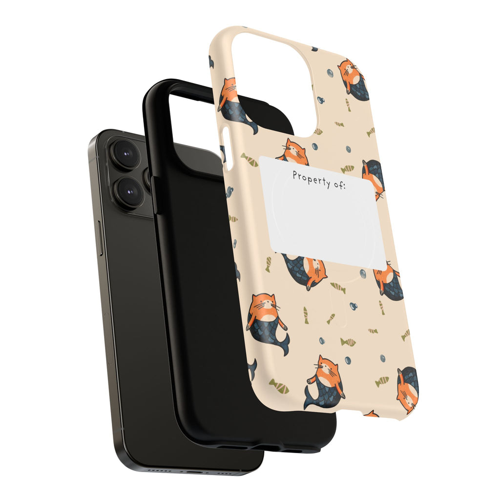 Mag Safe Cat Mermaid Pattern Tough Magnetic Phone Case "Property of" Label