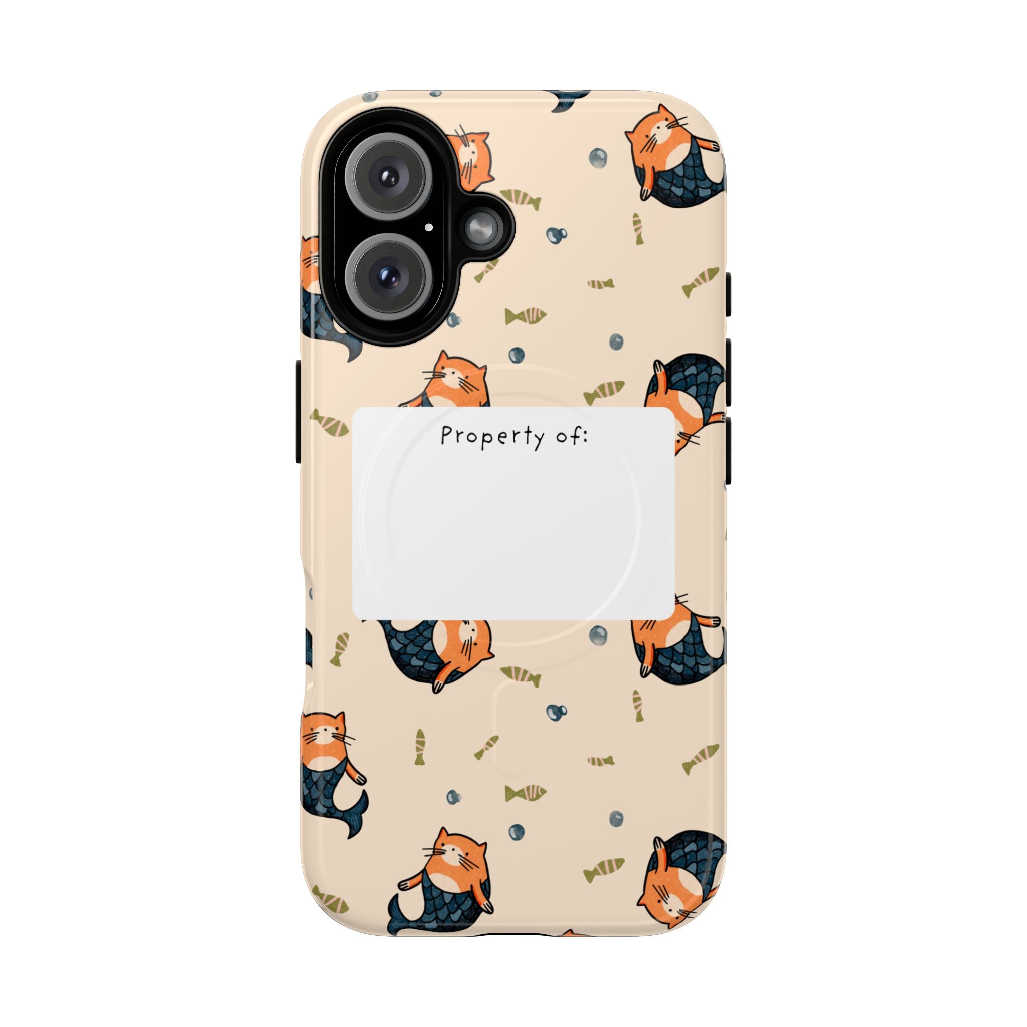 Mag Safe Cat Mermaid Pattern Tough Magnetic Phone Case "Property of" Label