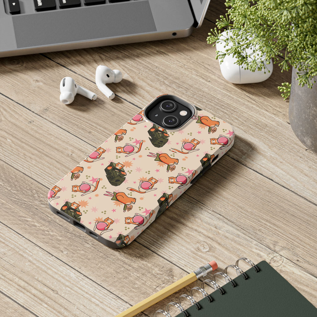 Simba Cat Phone Case with Toys, Cute Orange Cat Case, Playful Cat Lover Gift, Kawaii Cat Design, iPhone Samsung Case