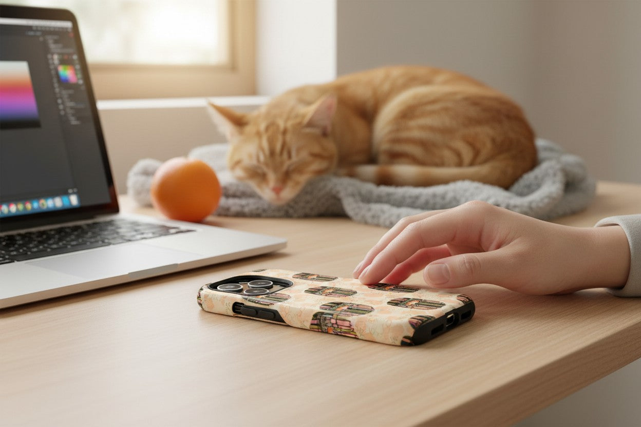 Phone Case Library Cat Pattern Magnetic Impact Resistant Case