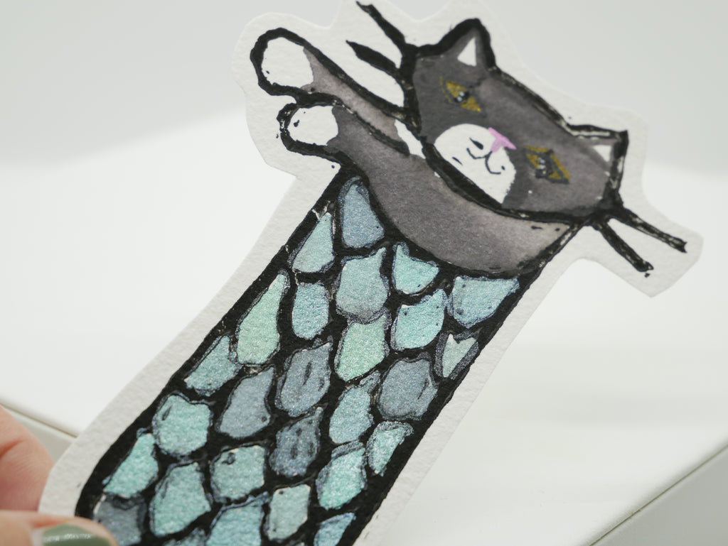 Tuxedo Cat Mermaid Bookmark