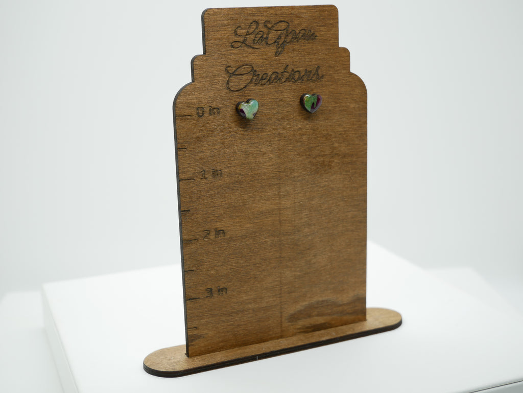 Batik Stud Earrings, Laser Cut Handmade Jewelry, Resin Coated Hypoallergenic Posts, Heart Diamond Round Shapes