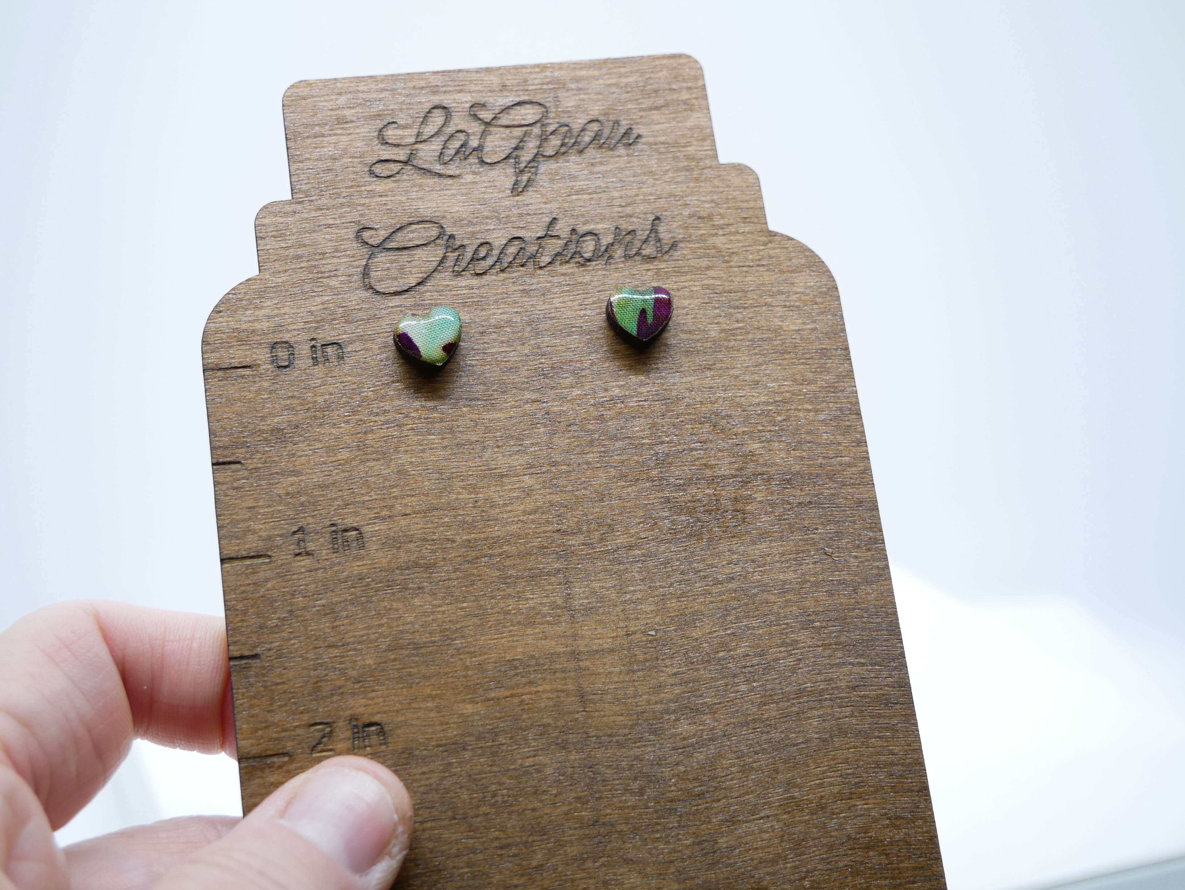 Batik Stud Earrings, Laser Cut Handmade Jewelry, Resin Coated Hypoallergenic Posts, Heart Diamond Round Shapes
