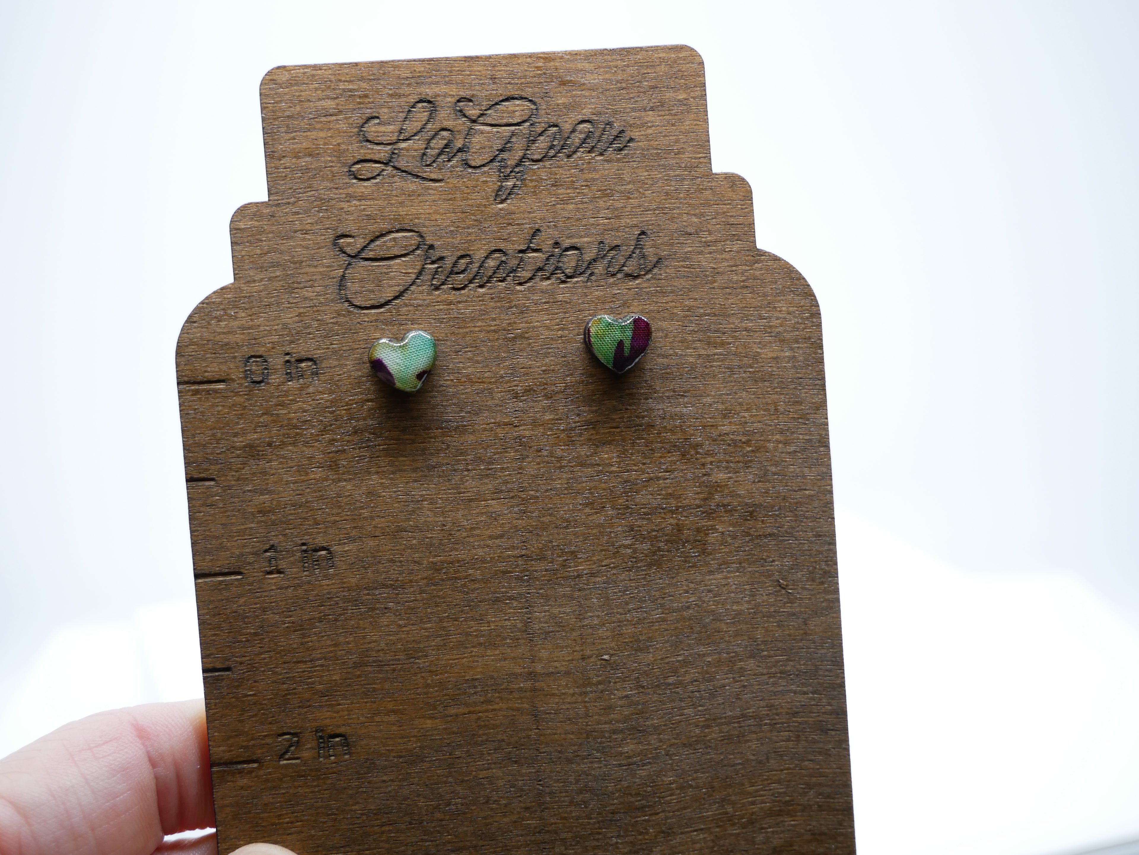 Batik Stud Earrings, Laser Cut Handmade Jewelry, Resin Coated Hypoallergenic Posts, Heart Diamond Round Shapes