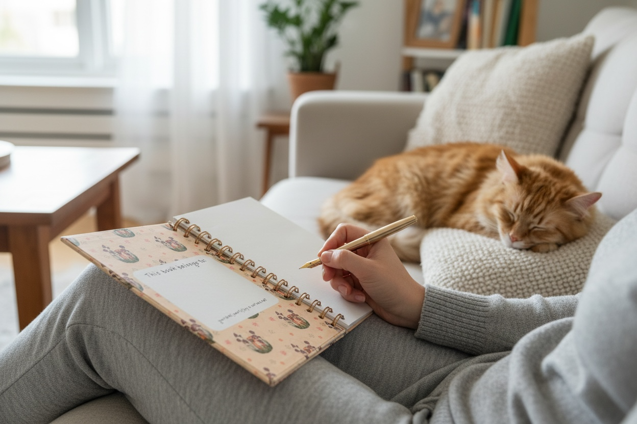 Cat and Flowers Blank Spiral Notebook