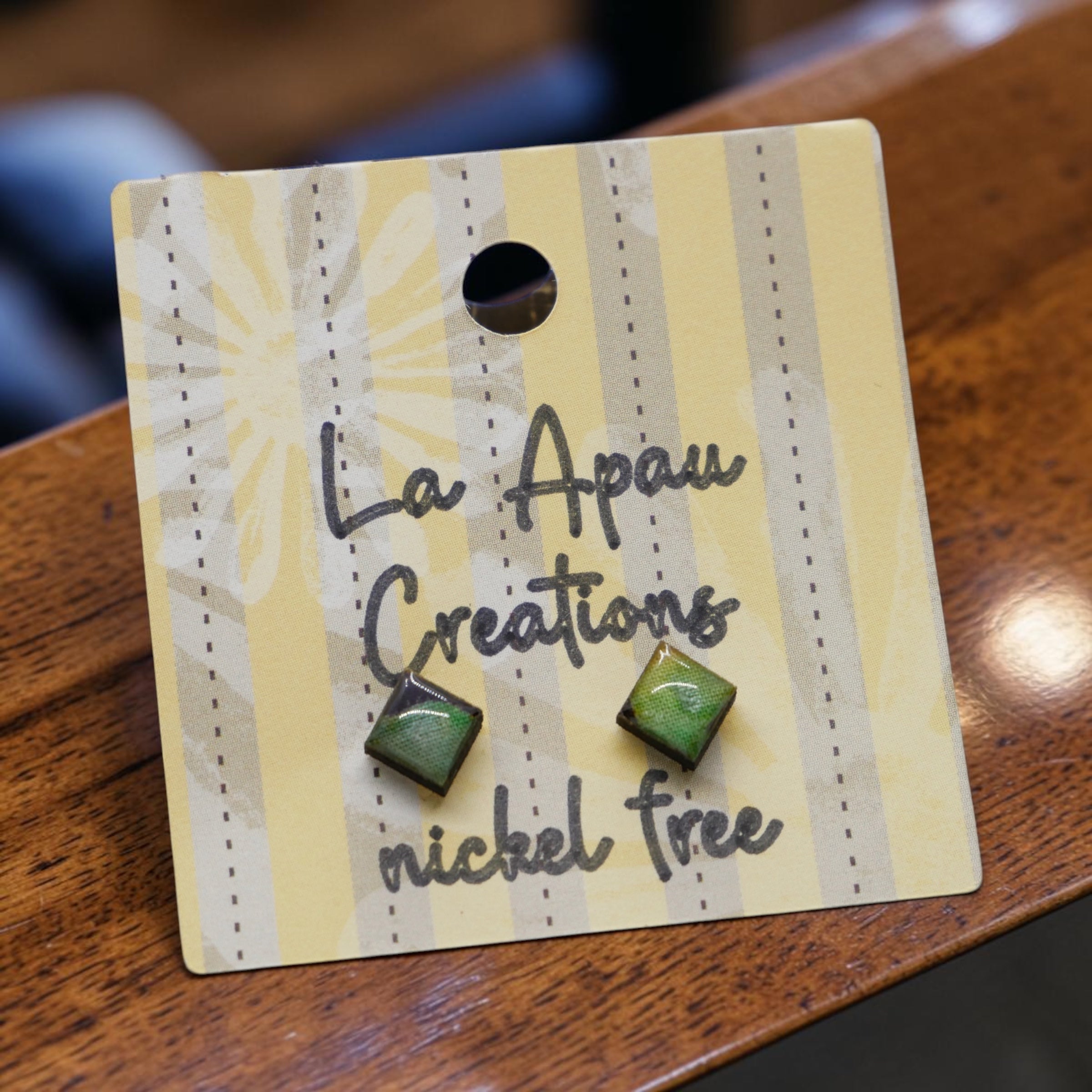 Batik Stud Earrings, Laser Cut Handmade Jewelry, Resin Coated Hypoallergenic Posts, Heart Diamond Round Shapes