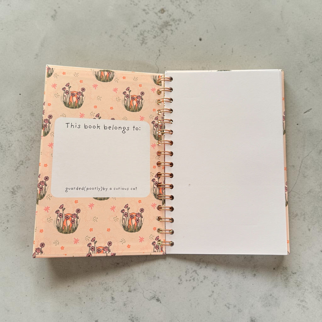 Cat and Flowers Blank Spiral Notebook