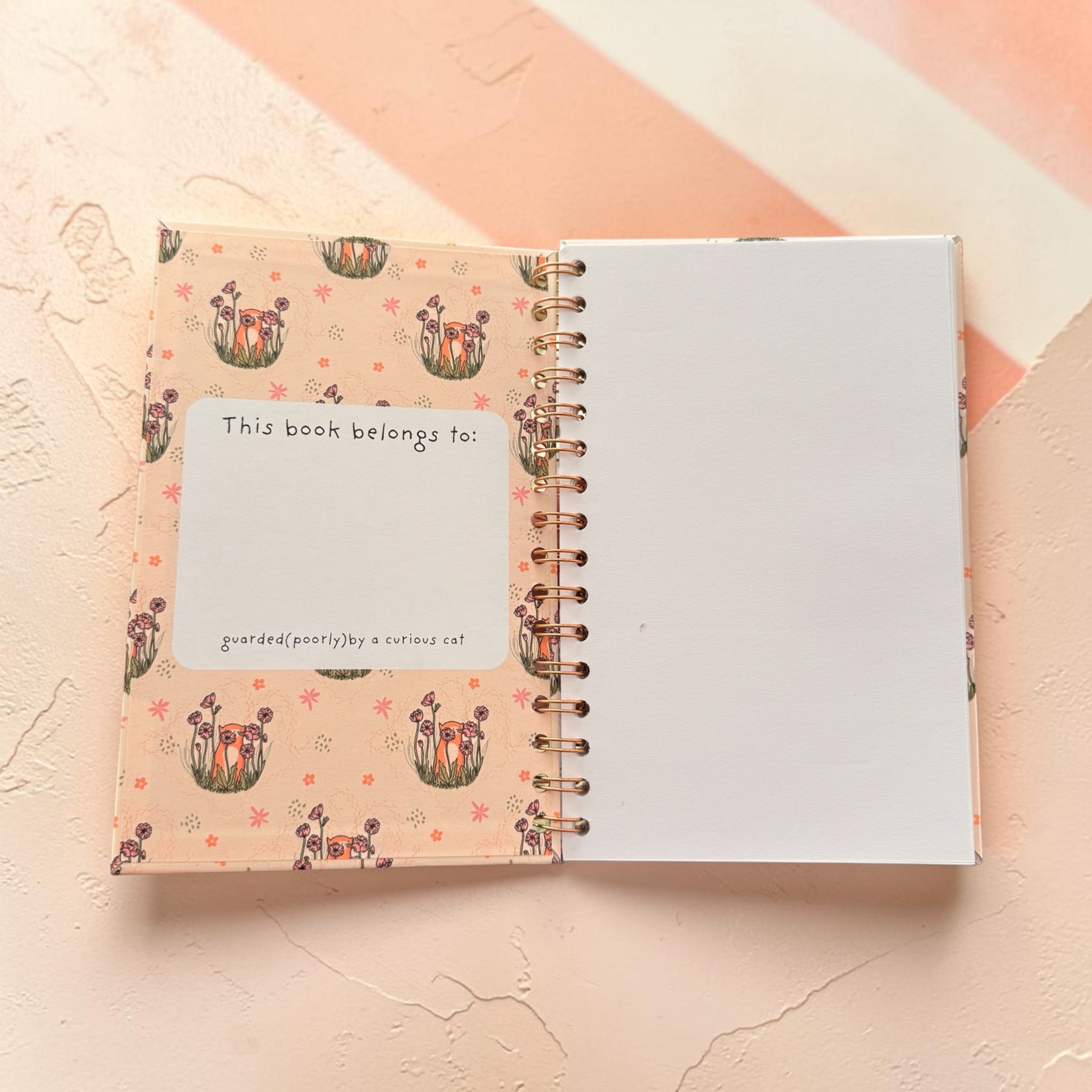 Cat and Flowers Blank Spiral Notebook