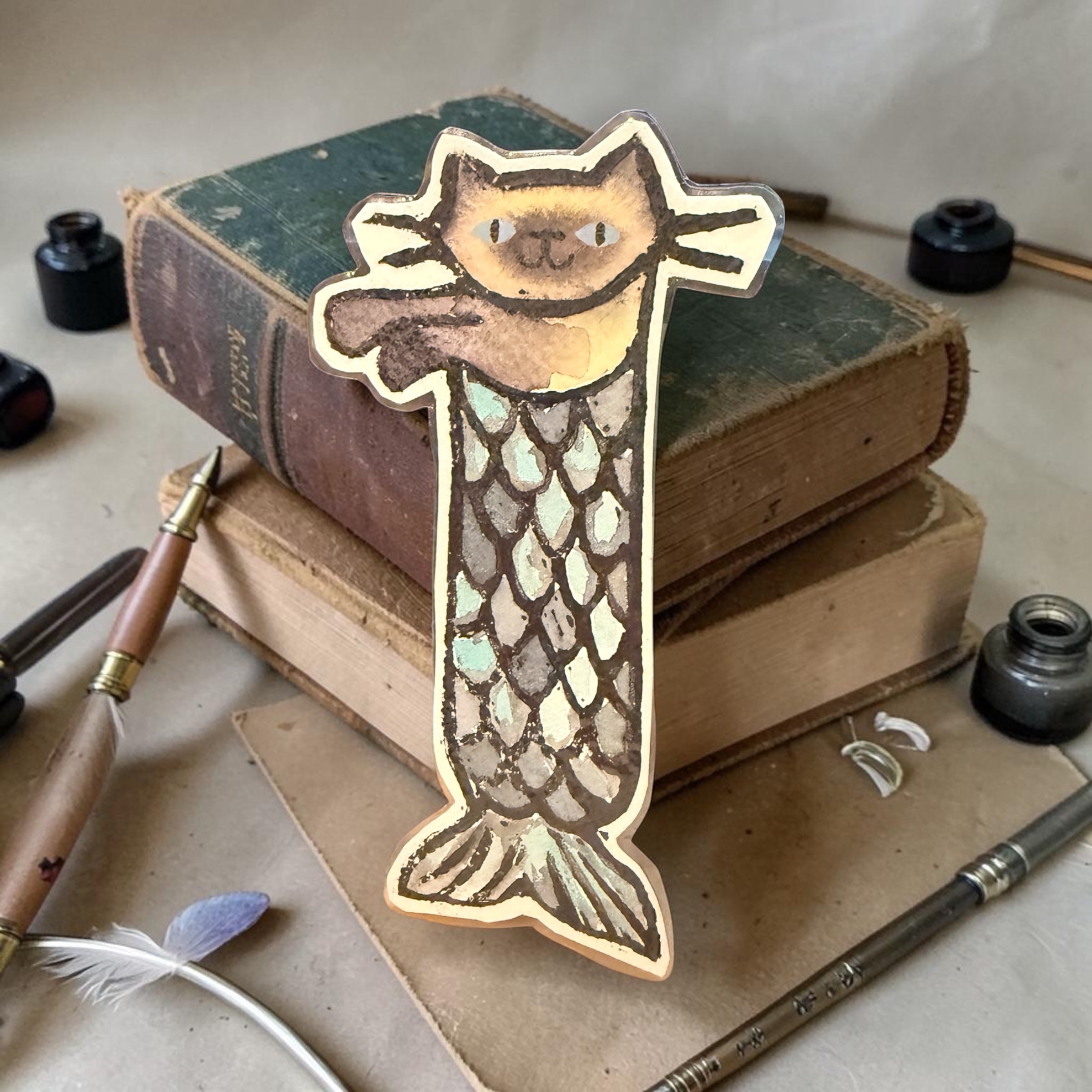 Siamese Cat Mermaid Bookmark