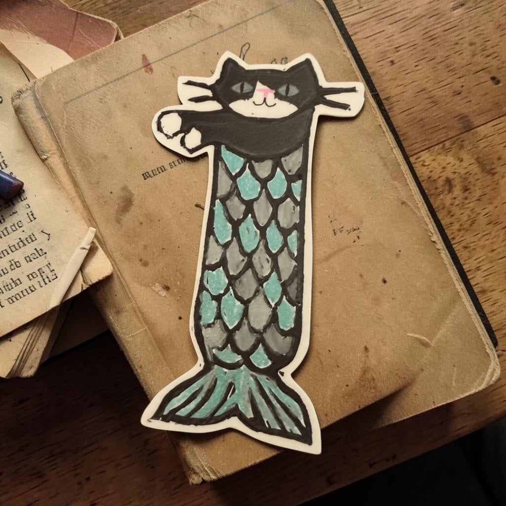 Tuxedo Cat Mermaid Bookmark
