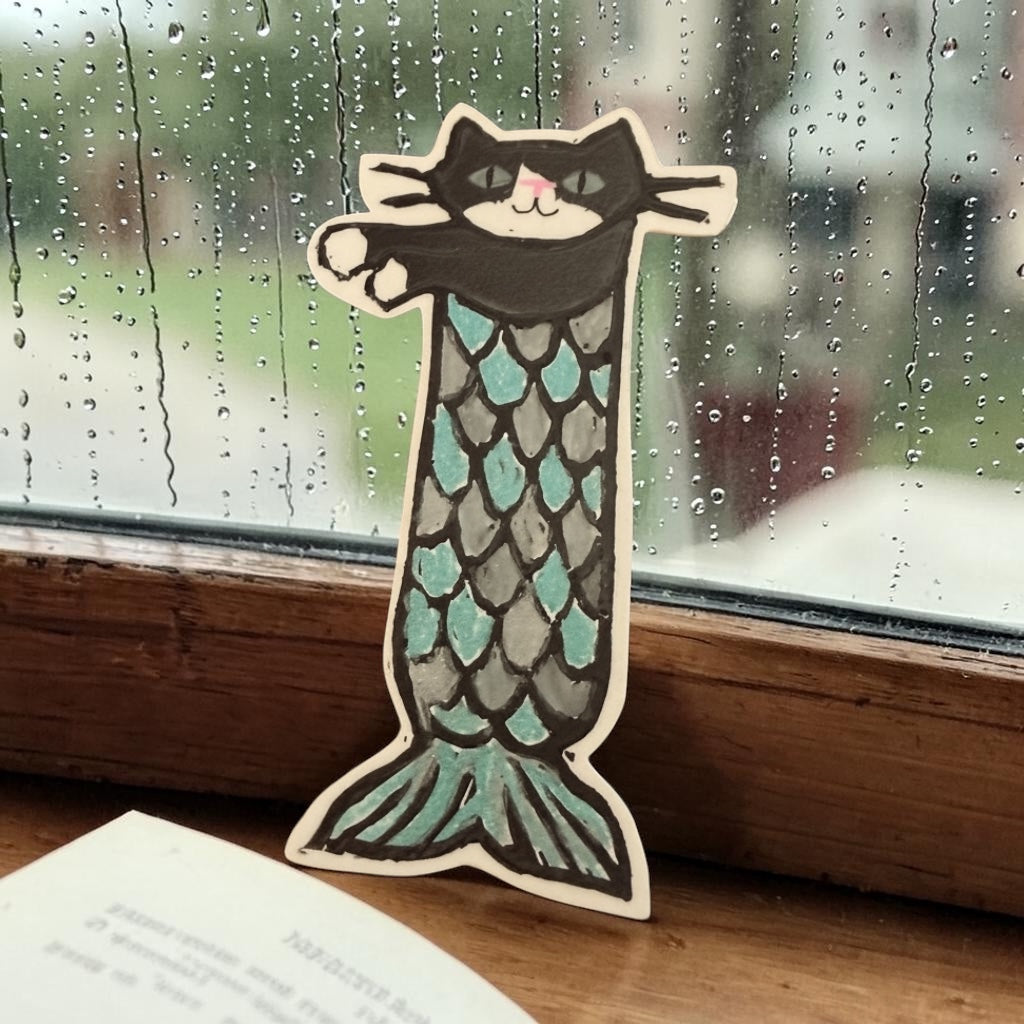 Tuxedo Cat Mermaid Bookmark