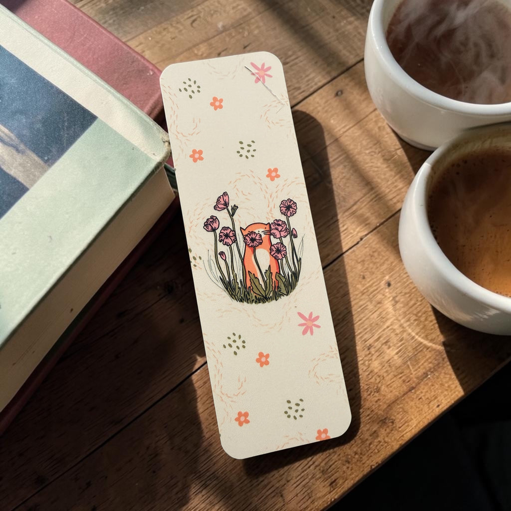 Cat in Poppies Bookmark – Floral Cat Bookmark (Matte or Glossy Laminated)