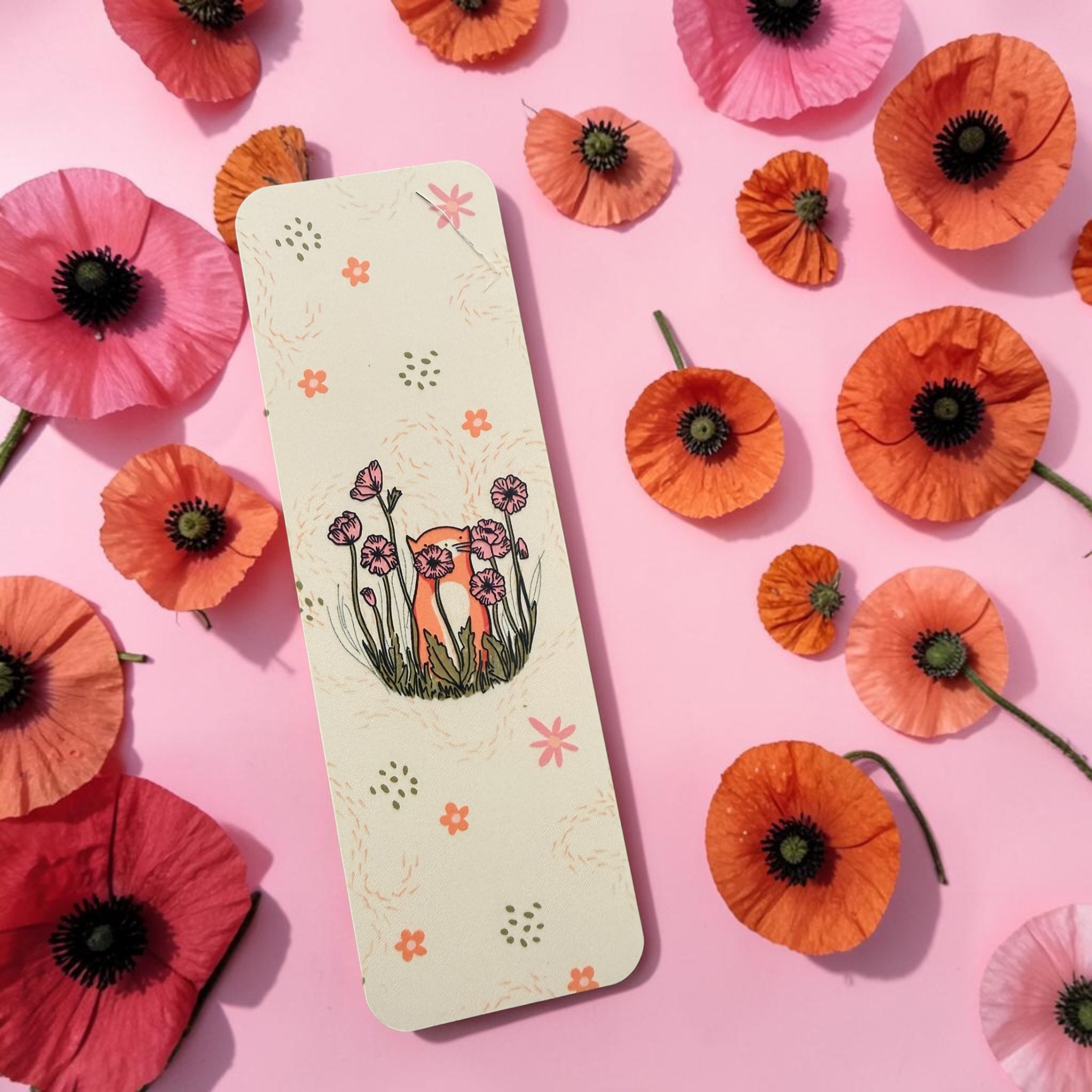 Cat in Poppies Bookmark – Floral Cat Bookmark (Matte or Glossy Laminated)