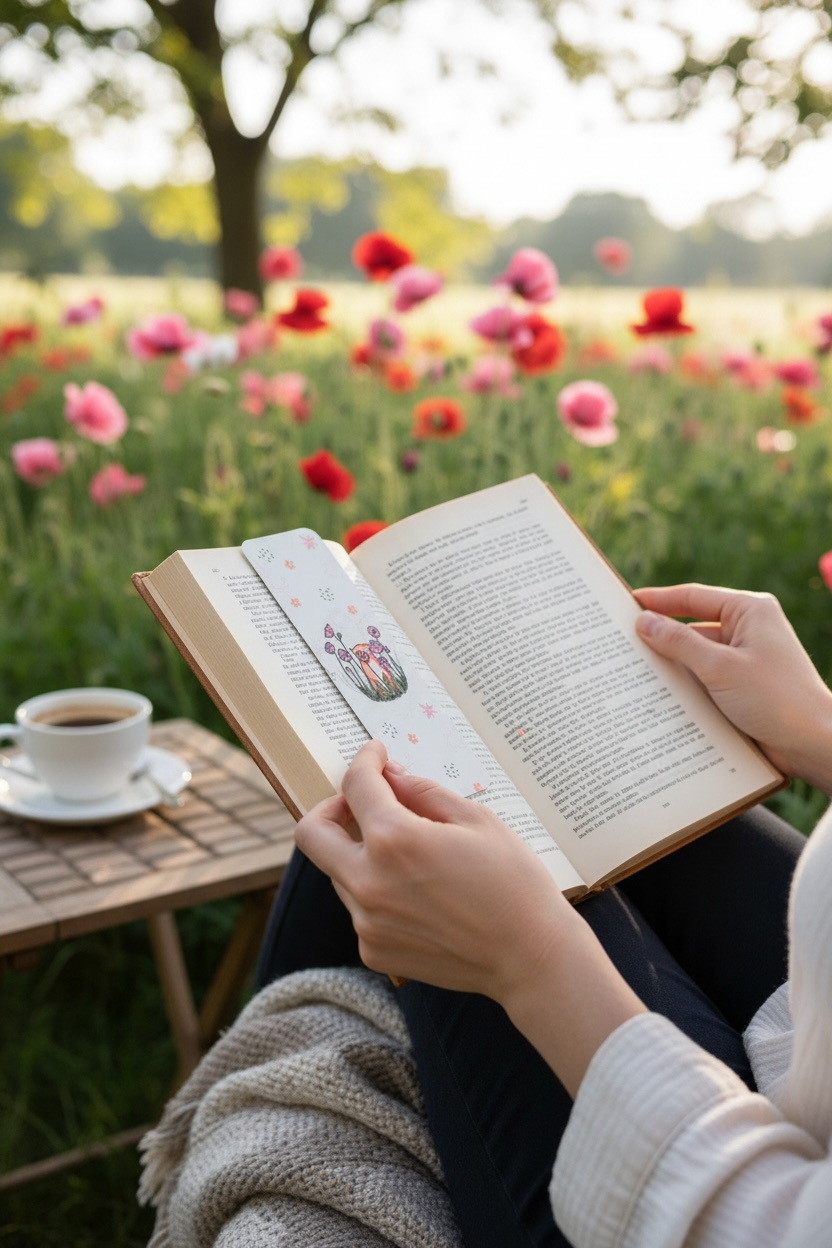Cat in Poppies Bookmark – Floral Cat Bookmark (Matte or Glossy Laminated)