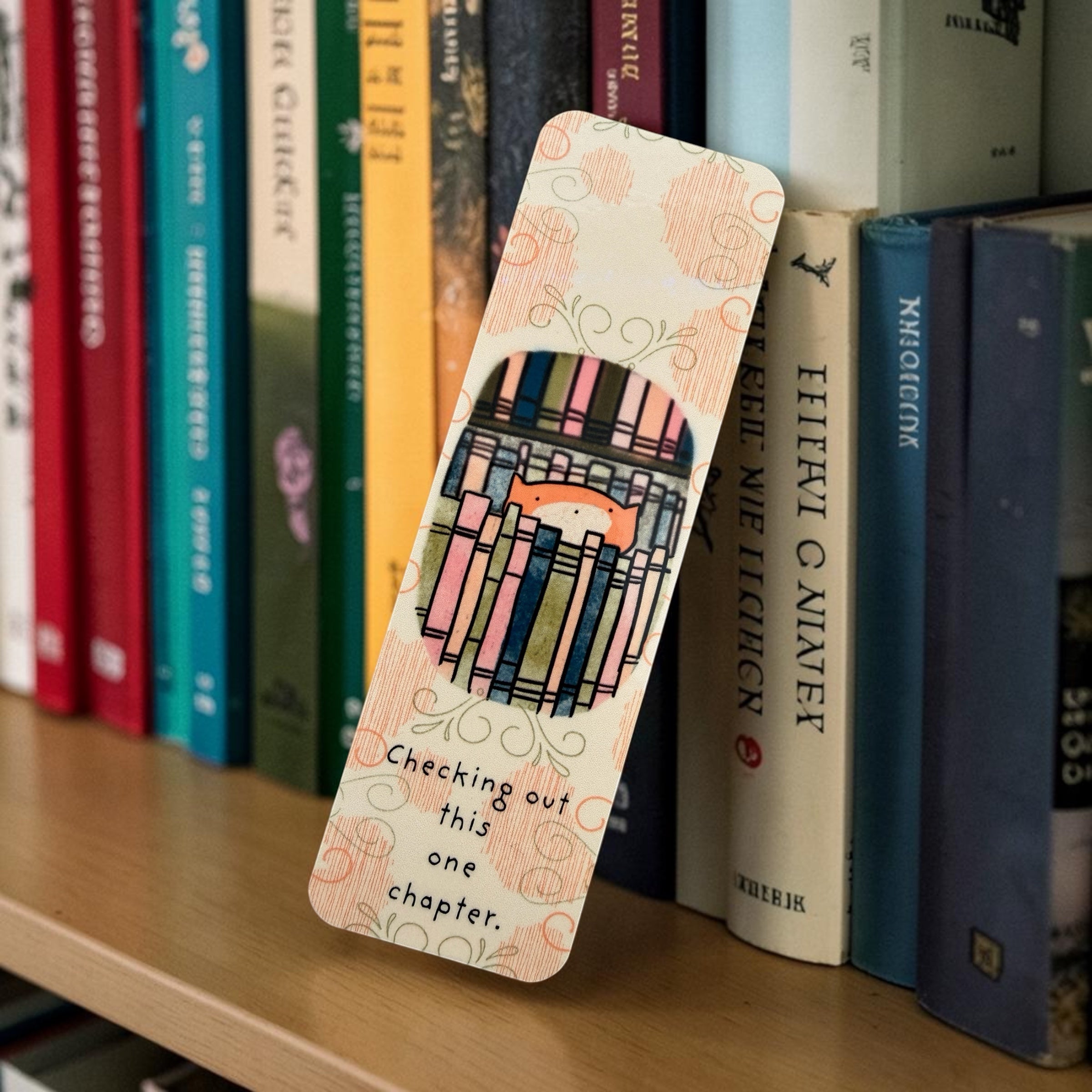 Library Cat Bookmark – “Checking Out This One Chapter” – Cozy Reader Gift