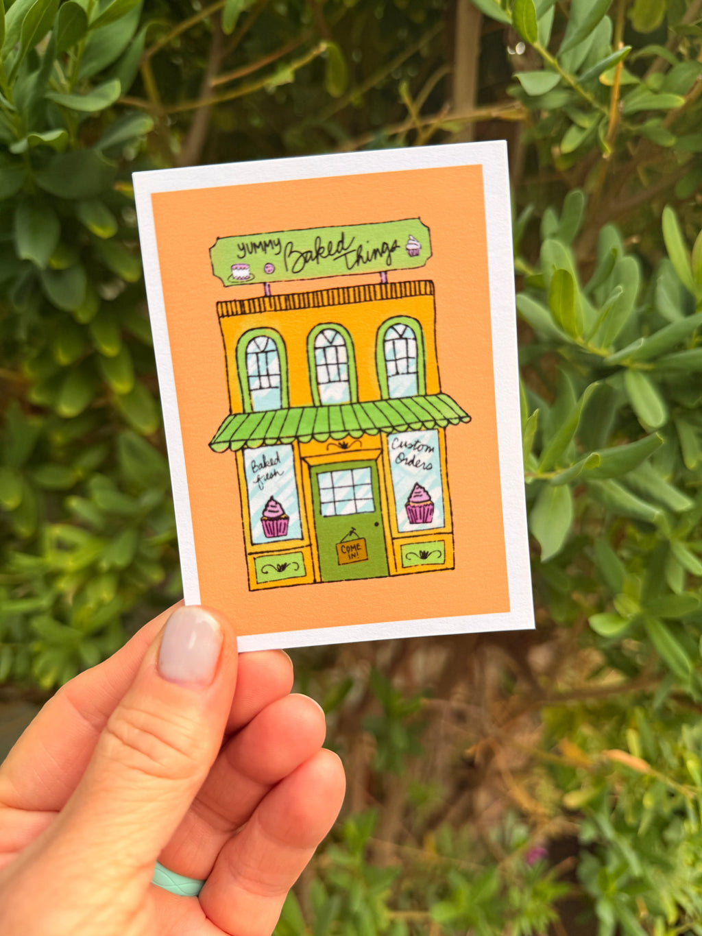 Yummy Baked Things Bakery ACEO | Mini Original Art Print | Artist Trading Card | Whimsical Storefront Illustration