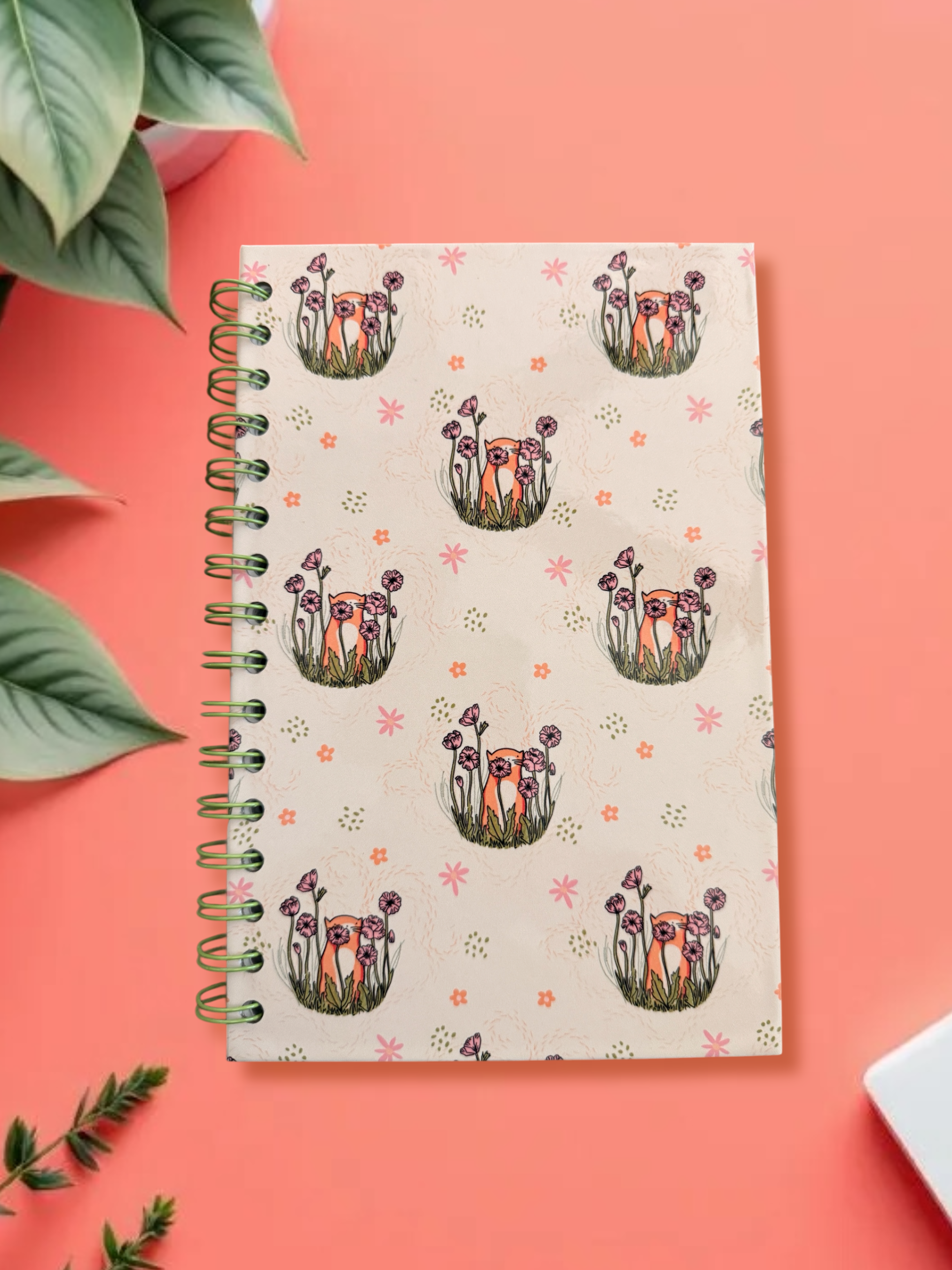 Cat and Flowers Blank Spiral Notebook
